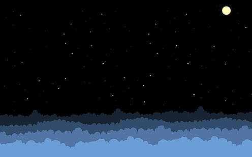 иллюстрация галактики и луны, пиксель арт, звёзды, луна, облака, HD обои HD wallpaper