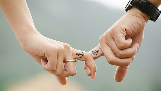 romantique, ancre, mains, couple, tatoo, tatouages, Fond d'écran HD HD wallpaper