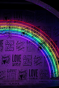 neón, letras, arcoiris, pared, luces, Fondo de pantalla HD HD wallpaper