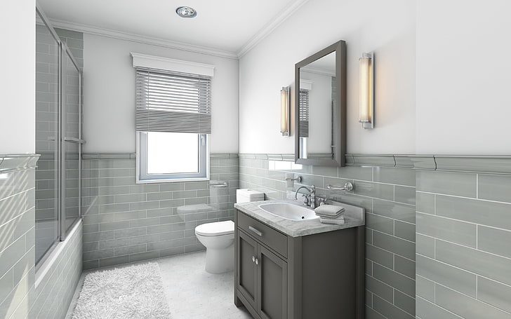 gray cabinet sink, design, style, photo, interior, bathroom, hi-tech, 3D graphics, HD wallpaper