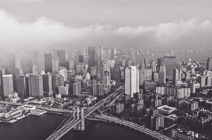 high-angle photo of cityscape, city, building, monochrome, cityscape, HD wallpaper