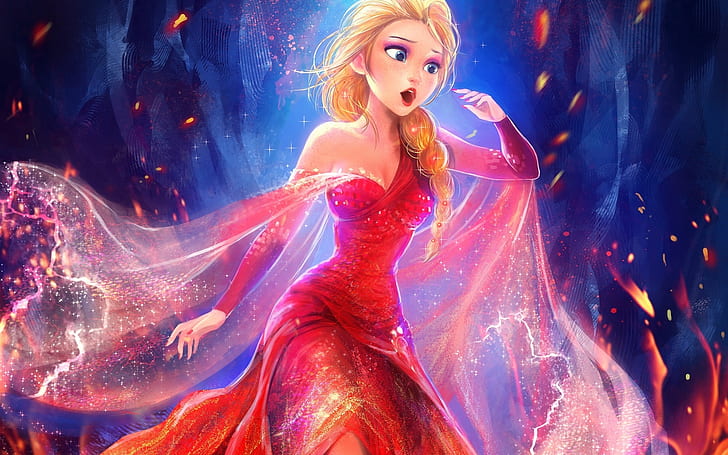 Bella principessa, Elsa, vestito rosso, Frozen, film Disney, Disney Frozen elsa dipinto, Bella, principessa, Elsa, rosso, Abito, Frozen, Disney, Film, Sfondo HD