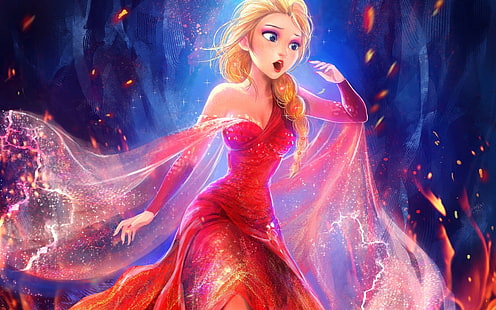 Beautiful princess, Elsa, red dress, Frozen, Disney movie, disney frozen elsa painting, Beautiful, Princess, Elsa, Red, Dress, Frozen, Disney, Movie, HD wallpaper HD wallpaper