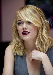 top sem mangas cinza feminino, Emma Stone, loira, atriz, HD papel de parede HD wallpaper