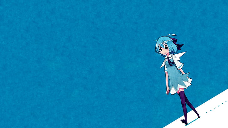 Anime Blue Cirno Touhou HD, девушка в бело-синем платье без рукавов, персонаж аниме, мультфильм / комикс, аниме, синий, touhou, cirno, HD обои