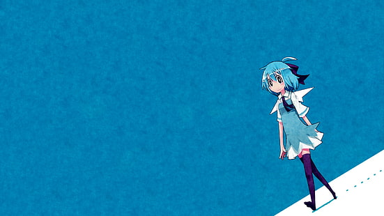 アニメブルーチルノ東方HD、白と青のノースリーブドレスアニメキャラクター、漫画/コミック、アニメ、青、東方、チルノの少女、 HDデスクトップの壁紙 HD wallpaper