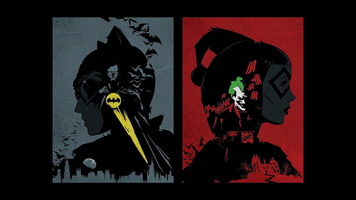 Catwoman vs Harley Quinn, Batman and Harley Quinn plakat, komiksy, 1920x1080, Joker, Batman, Catwoman, Harley Quinn, Tapety HD