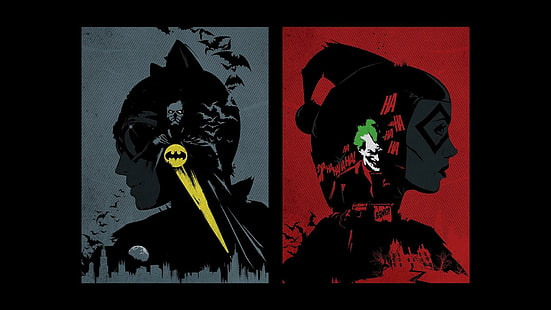 Catwoman vs Harley Quinn, Batman and Harley Quinn plakat, komiksy, 1920x1080, Joker, Batman, Catwoman, Harley Quinn, Tapety HD HD wallpaper