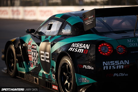 black and teal Nissan GT-R Nismo stock car, Nissan GT-R, Nissan GT-R NISMO, Nissan, GT-R, Nismo, car, Speedhunters, HD wallpaper HD wallpaper