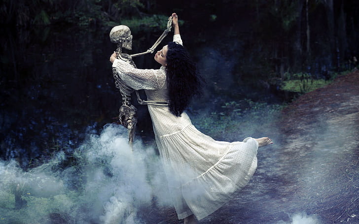 dance, girl, goth, Gothic, loli, mood, skeleton, HD wallpaper