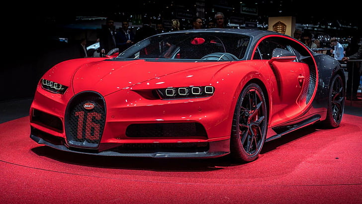 Buggati, кола, автомобилно изложение, Bugatti Chiron, превозно средство, червено, спортна кола, HD тапет