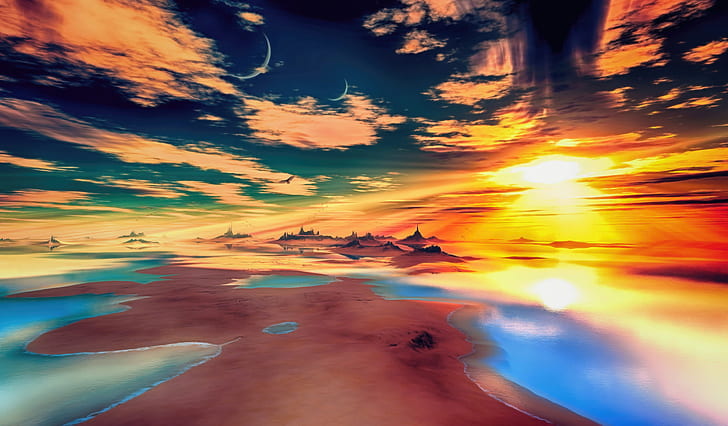 alam, matahari terbenam, pemandangan, awan, Wallpaper HD