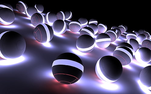 тапет с осветена топка, топки, неон, светлина, ярка, сянка, HD тапет HD wallpaper