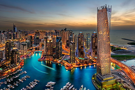 Дубай, ОАЭ, здания, небоскребы, ночь, Дубай, здания, небоскребы, ночь, HD обои HD wallpaper