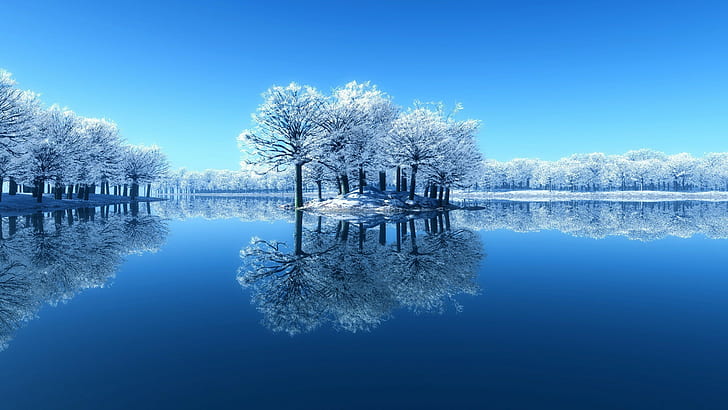 musim dingin, air, biru, Wallpaper HD