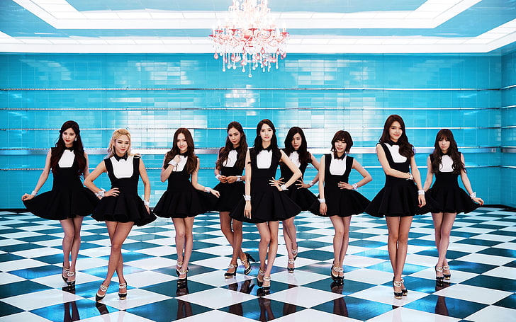 blonde Promi Sängerin asiatische Gruppe von Frauen stehend Brünette Girls Generation K-Pop, HD-Hintergrundbild