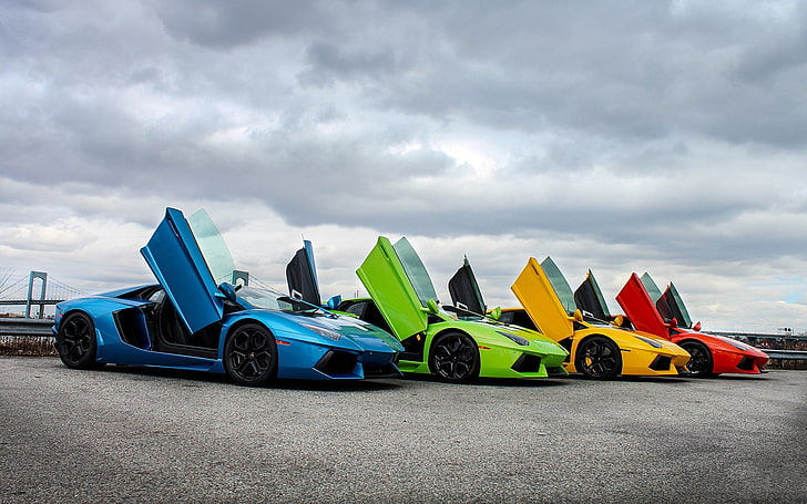 DoctaM3, Lamborghini, blue cars, green cars, Super Car, car, vehicle, red cars, yellow cars, HD wallpaper