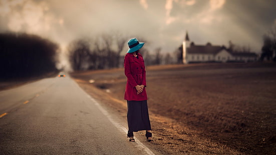 donne, strada, cappello, tenendosi per mano, Sfondo HD HD wallpaper