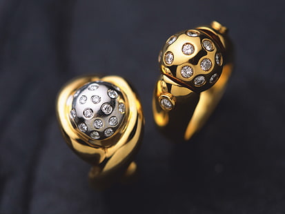 coppia di anelli color oro, anello, oro, argento, Sfondo HD HD wallpaper