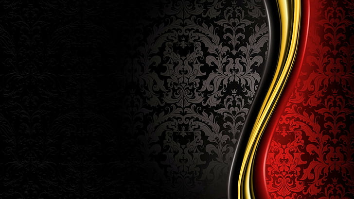 Black, yellow, and red damask wallpaper, luxury, royal, black, gold, red, HD  wallpaper | Wallpaperbetter