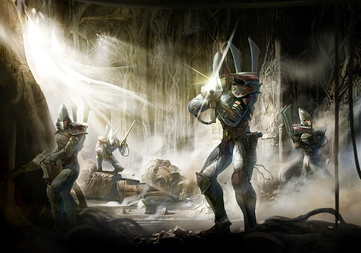 android trzymający karabiny cyfrowe tapety, Warhammer 40,000, Eldar, Tapety HD