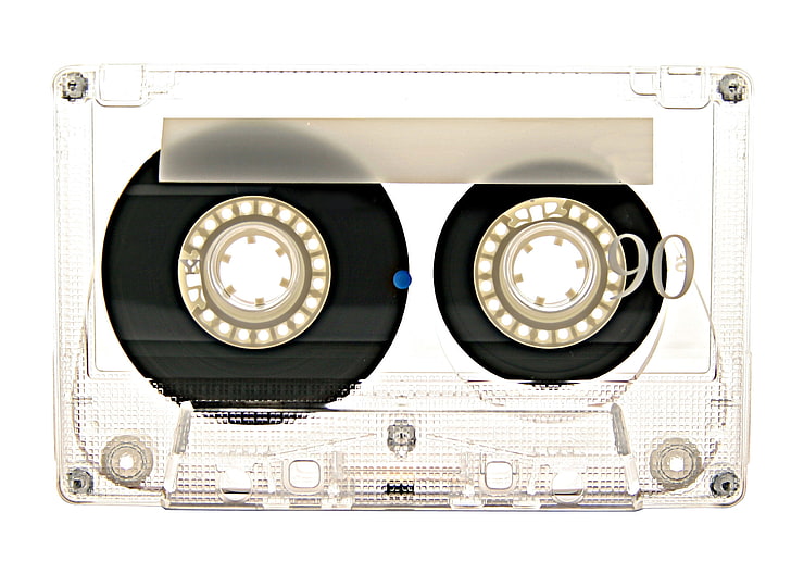 黒のカセットテープ、テープ、カセット、白の背景、 HDデスクトップの壁紙