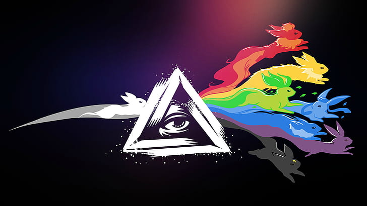 Colorful, Counter, Crossover, digital art, Eevee, GODSENT, music, Pink Floyd, pokemon, Strike: Global Offensive, The all seeing eye, The Dark Side Of The Moon, Triangle, HD wallpaper