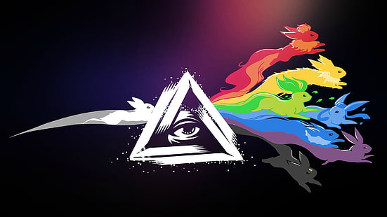 Eevee, the all seeing eye, crossover, The Dark Side of the Moon, GODSENT, e-sports, video games, digital art, music, Pink Floyd, Counter-Strike: Global Offensive, triangle, colorful, HD wallpaper HD wallpaper