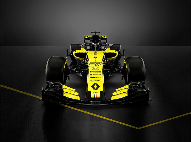 жёлтый и чёрный картинг, Renault R.S.18, F1 2018, Формула-1, машины F1, 2018, 4K, HD обои