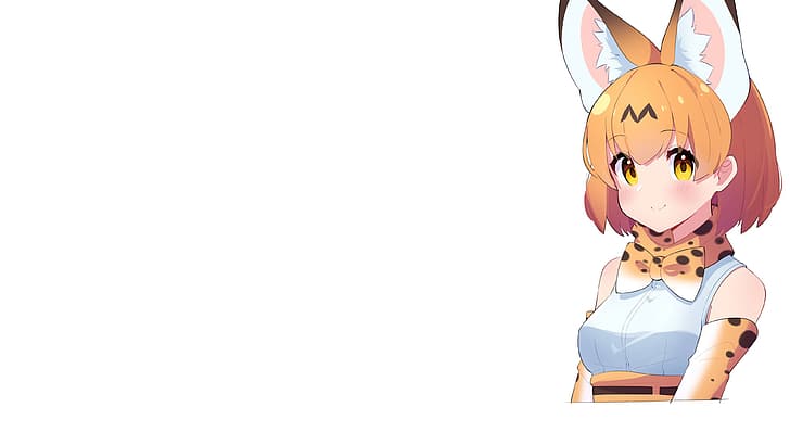 Kemono Friends, white background, anime, anime girls, Serval (Kemono Friends), animal ears, HD wallpaper