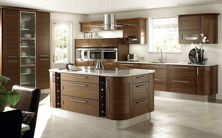Дизайн интерьера кухни, комплект мебели для кухни, фотография, 1920x1200, дом, дизайн, кухня, мебель, HD обои