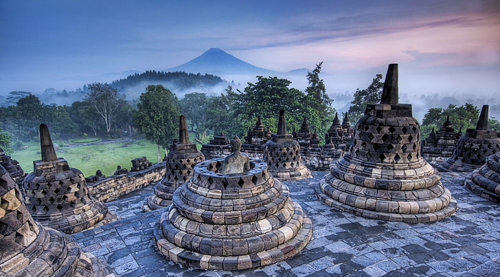 Candi Budha Tersembunyi Borobudur Di ..., patung beton abu-abu, Asia, Indonesia, Matahari Terbit, Candi, Batu, ukiran, Budha, Borobudur, Wallpaper HD