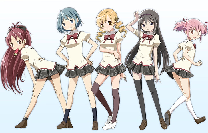 Anime, Puella Magi Madoka Magica, Homura Akemi, Kyōko Sakura, Madoka Kaname, Mami Tomoe, Sayaka Miki, HD wallpaper