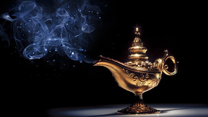 génie, djinn, obscurité, lampe à huile, aladdin, conte de fées, lampe de génie, conte, magique, magie, fumée, lampe, Fond d'écran HD