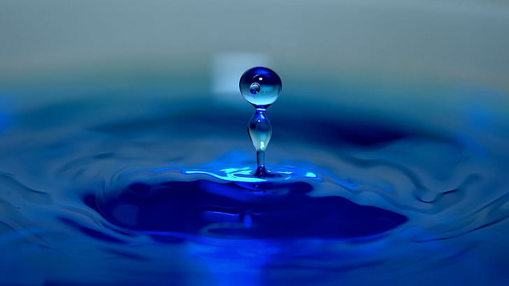 Blue Water Droplet, water drop, 2048x1152, HD wallpaper