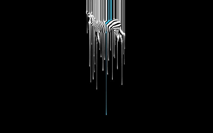 illustration of zebra, zebras, animals, black, digital art, turquise, turquoise, simple, dripping paint, HD wallpaper