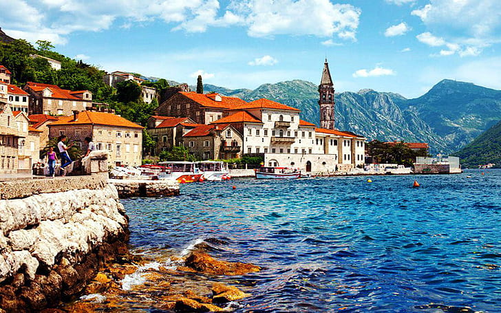 Perast Old Town Of Kotor Bay In Montenegro A Few Kilometers Northwest Of Kotor Desktop Wallpaper Hd Resolution1920x1200, HD wallpaper