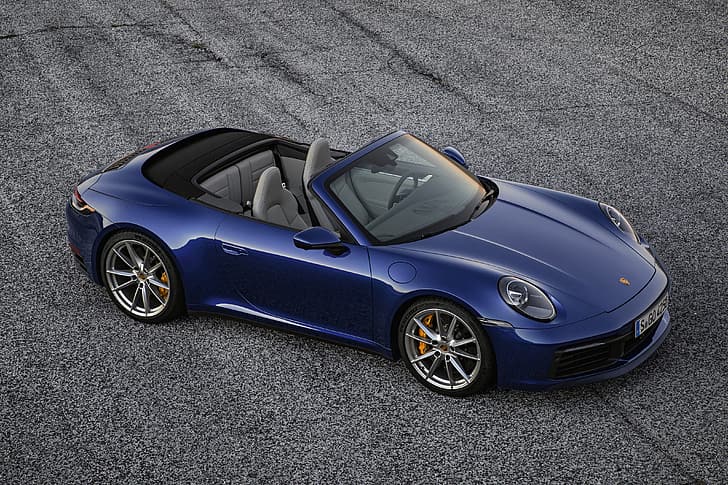 สีน้ำเงิน พื้นหลัง 911 Porsche รถเปิดประทุน Cabriolet Carrera 4S 992 2019, วอลล์เปเปอร์ HD
