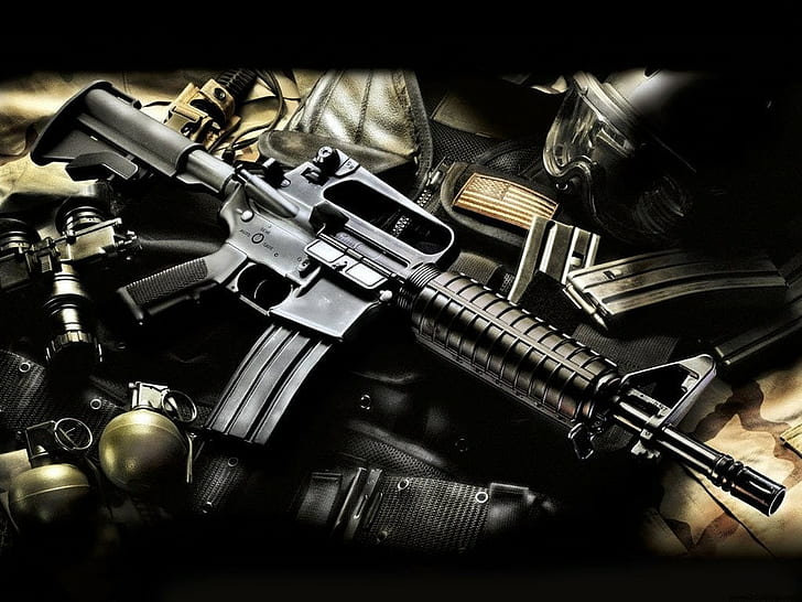 cool gun grenade, black m16, cool, gun, grenade, HD wallpaper