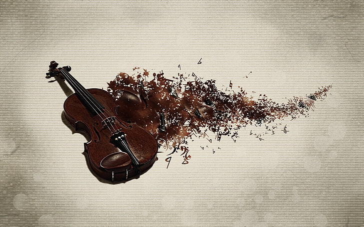 violín marrón, música, violín, arte digital, abstracto, instrumento musical, Fondo de pantalla HD