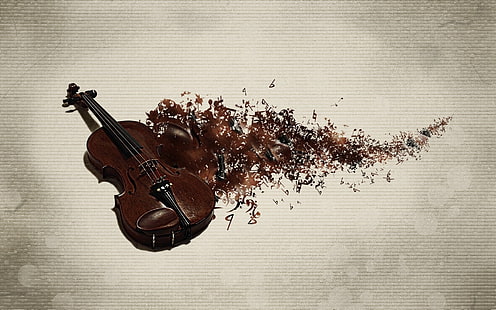 茶色のバイオリン、音楽、バイオリン、デジタルアート、抽象、楽器、 HDデスクトップの壁紙 HD wallpaper
