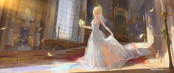 Anime, Anime Mädchen, Genshin Impact, wboss, Lumine (Genshin Impact), Hochzeitskleid, HD-Hintergrundbild HD wallpaper