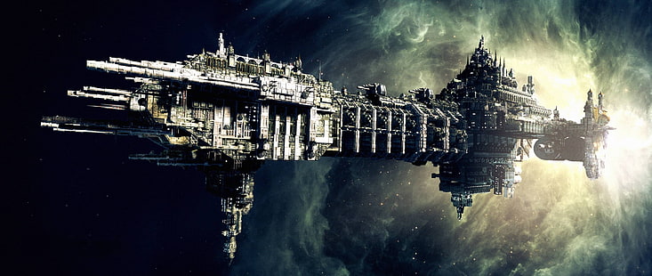 серый линкор обои, космос, научная фантастика, космический корабль, Warhammer 40,000, Battlefleet gothic, Imperium of Man, HD обои HD wallpaper