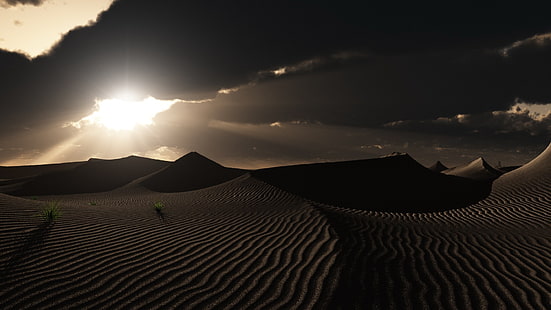 صورة المناظر الطبيعية للصحراء ، والمناظر الطبيعية ، والصحراء ، والرمل ، والكثبان الرملية ، والطبيعة ، والسحب ، والشمس ، والظل، خلفية HD HD wallpaper