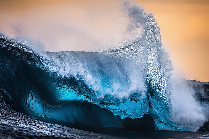 фото океанских волн, природы, синего цвета, моря, воды, волн, голубого, желтого, брызг, HD обои