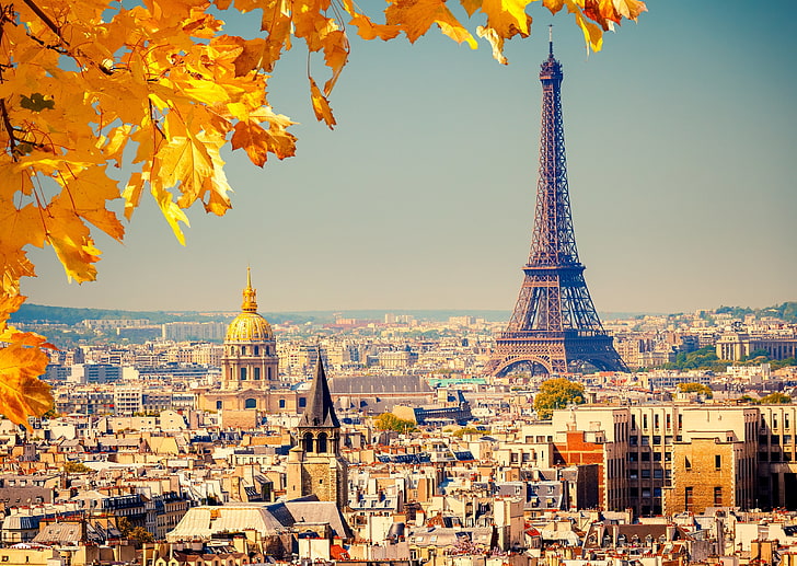 Tour Eiffel, Paris, automne, feuilles, la ville, fond, France, Paris, vue, bâtiment, accueil, jaune, toit, panorama, dôme, Tour Eiffel, La tour Eiffel, Fond d'écran HD
