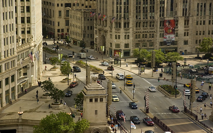 градски пейзаж, сграда, улица, Чикаго, HD тапет