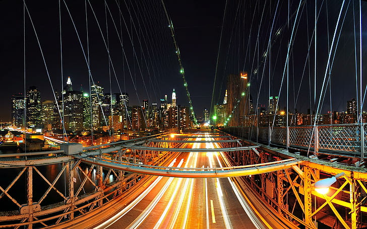 Brooklyn Traffic, gray metal framed bridge time lapse photography, brooklyn, traffic, travel and world, HD wallpaper