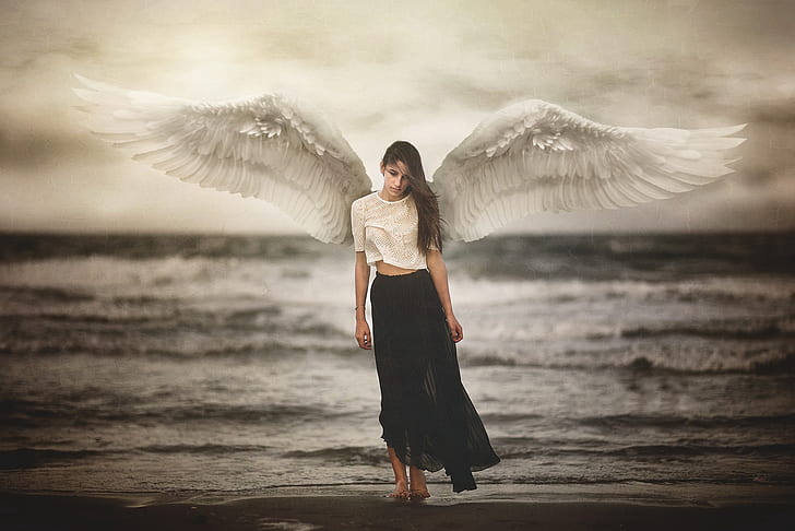 malaikat, sayap, wanita, model, Wallpaper HD