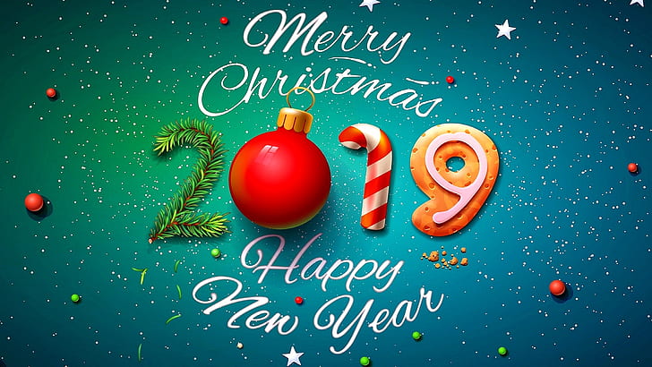幸せな新年、2019、メリークリスマス、新しい年、 HDデスクトップの壁紙